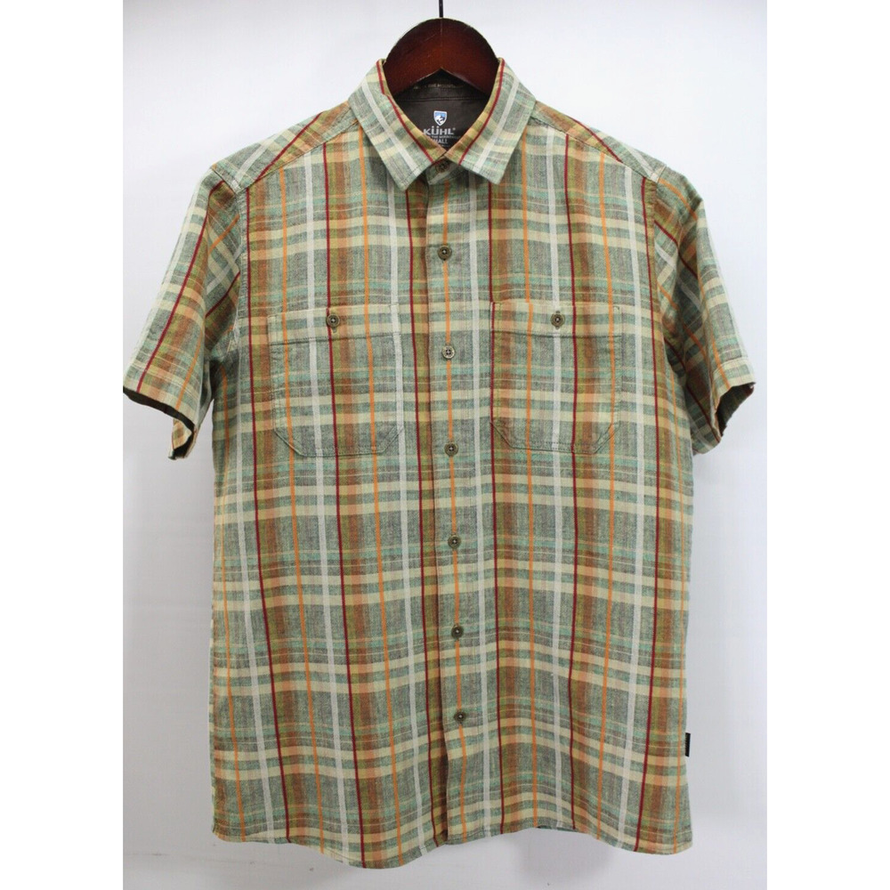 KUHL SKORPIO HIKING SHIRT BROWN PLAID BUTTON UP SHORT SLEEVE MEN'S SMALL